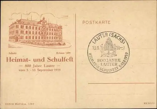 Ak Lauter Bernsbach im Erzgebirge Sachsen, Schule, Heimat- und Schulfest, 800 Jahre Lauter, 1959