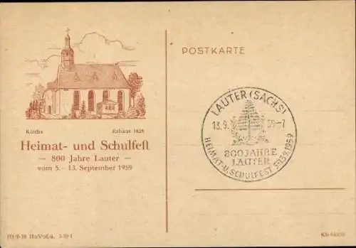 Ak Lauter Bernsbach im Erzgebirge Sachsen, Kirche, Heimat- und Schulfest, 800 Jahre Lauter, 1959