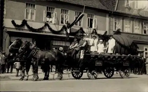 Foto Ak Dortmund im Ruhrgebiet, Gasthaus Bornemann, Union-Bier, Fuhrwerk