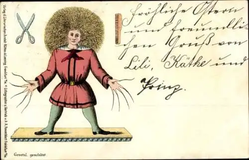 Litho Pfui der Struwwelpeter, Lange Fingernägel, Lange Haare