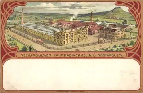 Passepartout Litho Neckarsulm in Württemberg, Neckarsulmer Fahrradwerke AG, Fabrik