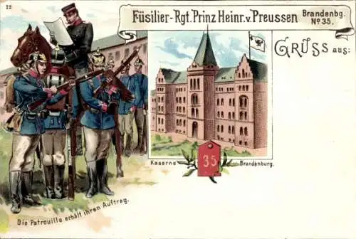 Litho Berlin Steglitz Lichterfelde, Kaserne Füsilier Regt. Prinz Heinr. v. Preußen, Brandenb. No. 35