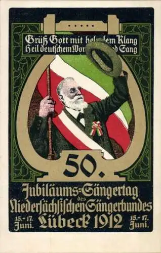 Künstler Litho Hansestadt Lübeck, Niedersächsicher Sängerbund, 50. Jubiläums-Sängertag 1912