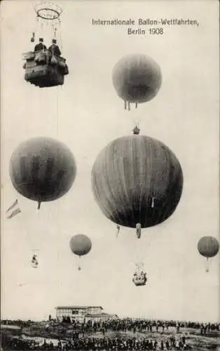 Ak Berlin, Internationale Ballon-Wettfahrten 1908, Gasballons