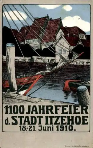 Künstler Ak Kaufmann, A., Itzehoe in Holstein, Hafen, 1100 Jahrfeier der Stadt 1910