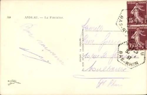 Ak Andlau Elsass Bas Rhin, Fontaine