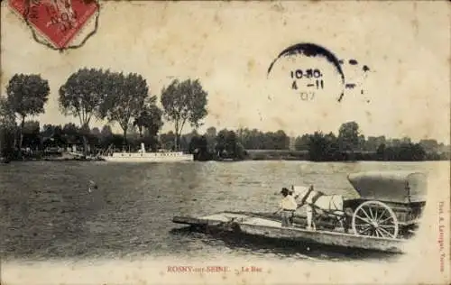 Ak Rosny sur Seine Yvelines, Le Bac, Kutsche auf Fähre