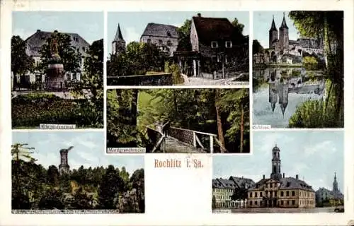 Ak Rochlitz an der Mulde Sachsen, Schloss, Post, Kriegerdenkmal, Mordgrundbrücke, Rochlitzer Berg