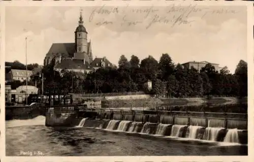 Ak Penig in Sachsen, Teilansicht, Kirche, Bahnhofs-Gaststätte Penig