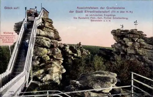 Ak Ehrenfriedersdorf im Erzgebirge, Aussichtsfelsen der Greifensteine