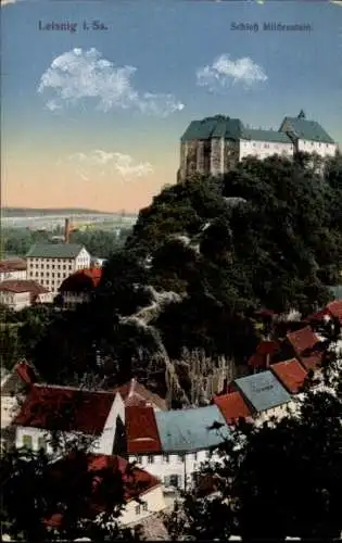 Ak Leisnig in Sachsen, Stadtansicht mit Blick auf Schloss Mildenstein