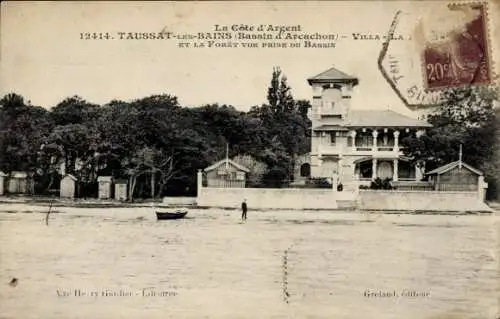 Ak Taussat les Bains Gironde, Villa La, Foret vue prise du Bassin