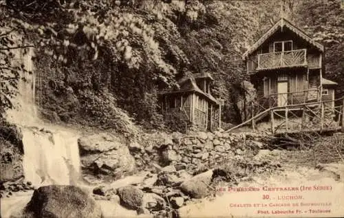 Ak Luchon Haute Garonne, Chalets, Cascade de Sourouille