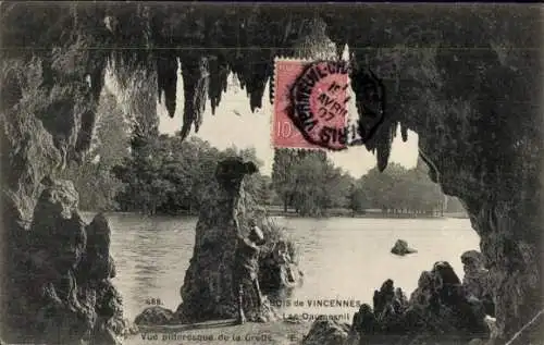 Ak Paris XII Bois de Vincennes, Lac Daumesnil, Grotte