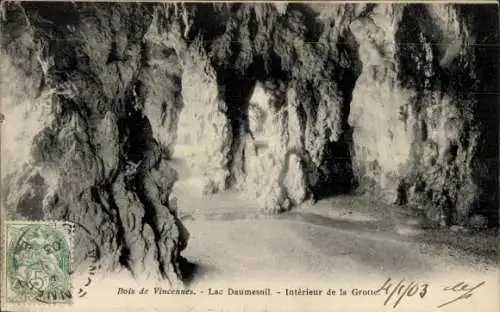 Ak Paris XII Bois de Vincennes, Lac Daumesnil, Interieur de la Grotte