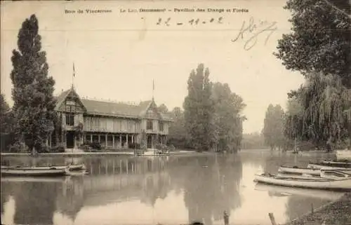 Ak Paris XII Bois de Vincennes, Lac Daumesnil, Pavillon des Etang et Forets