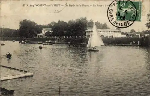 Ak Nogent sur Marne Val de Marne, Les Bords de la Marne, Le Bateau a voiles