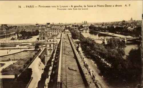 Ak Paris I., Panorama, Louvre, Links, Seine, Notre-Dame