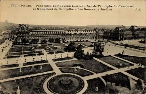 Ak Paris I, Panorama des neuen Louvre, Gambetta-Denkmal, Gärten