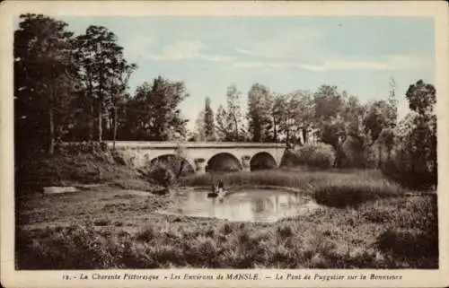 Ak Puygelier Puyréaux Charente, Pont sur la Bonnseure