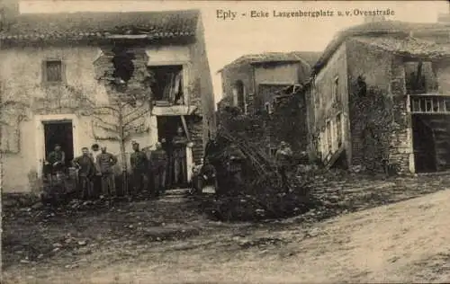 Ak Eply Meurthe et Moselle, Ecke Langenbergplatz Ovenstraße, Zerstörte Häuser