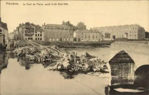 Ak Mézières-en-Vexin Eure, Le Pont de Pierre, saute 1914