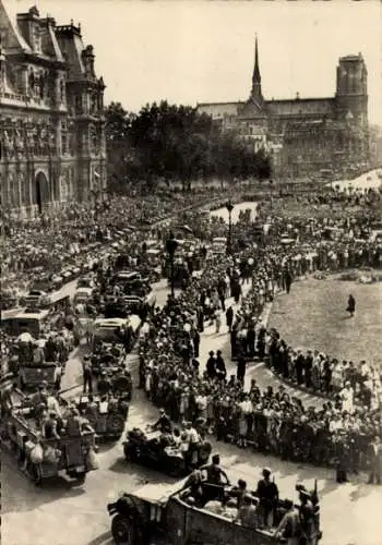 Ak Paris, Hotel de Ville, Siegesparade zur Befreiung der Stadt, General de Gaulle