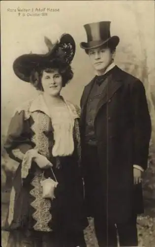 Ak Schauspieler Reta Walter und Adolf Hesse, Zylinder, Handtasche
