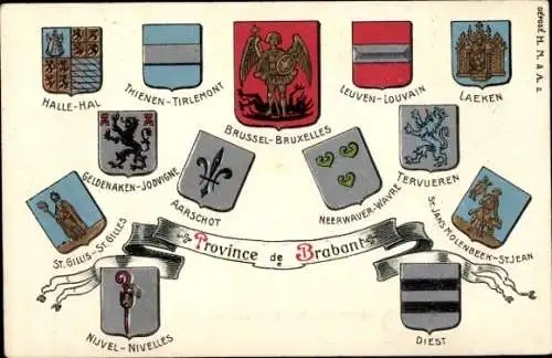 Präge Wappen Litho Brabant Belgien, Laeken, Tervueren, Diest, Aarschot