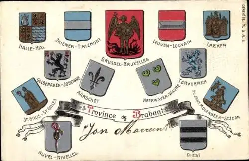 Präge Wappen Litho Brabant Belgien, Laeken, Tervueren, Diest, Aarschot