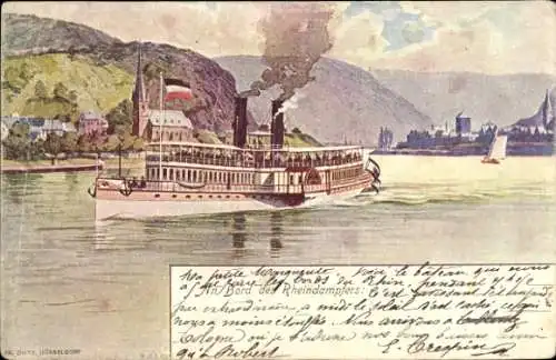 Künstler Ak Salondampfer auf dem Rhein