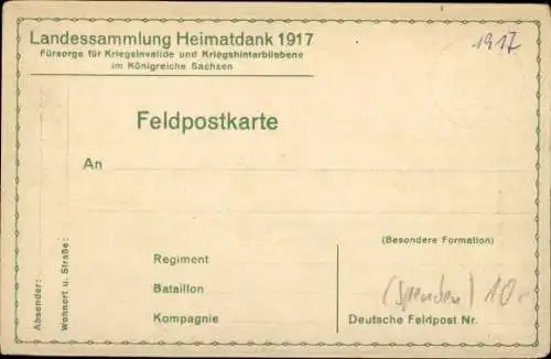 Passepartout Ak Landessamlung Heimatdank 1917, Fürsorge für Kriegsinvalide in Sachsen