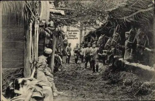 Ak Pferdeställe auf dem Kriegsschauplatz, I WK