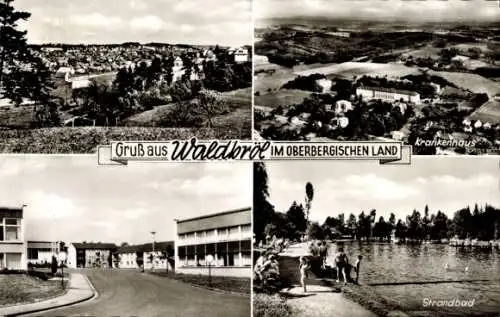 Ak Waldbröl im Oberbergischen Land, Panorama, Strandbad, Krankenhaus