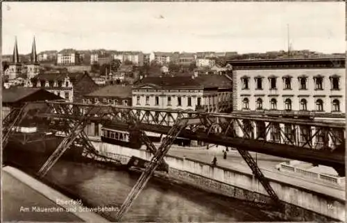 Ak Wuppertal Elberfeld, Am Mäuerchen und Schwebebahn