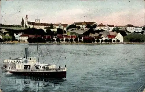 Ak Meersburg am Bodensee, Totalansicht, Dampfer