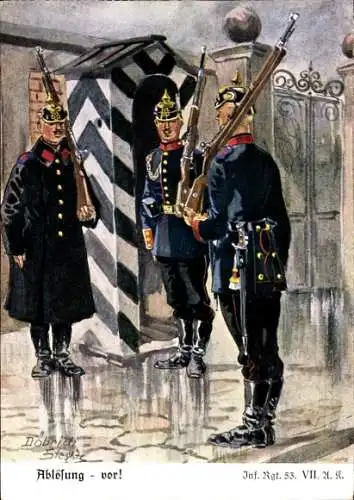 Künstler Ak Döbrich-Steglitz, Ablösung, Wache, Infanterie-Regiment 53