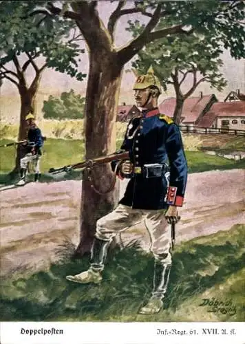 Künstler Ak Döbrich-Steglitz, Doppelposten, Infanterie-Regiment 61