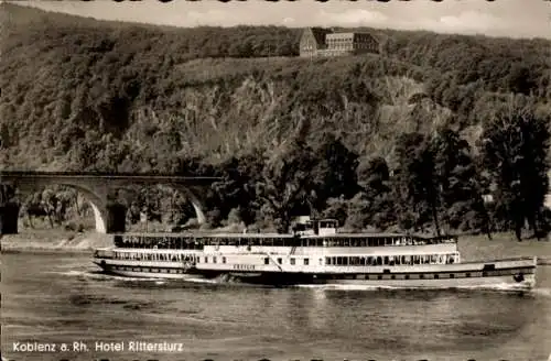 Ak Koblenz am Rhein, Hotel Rittersturz, Boot