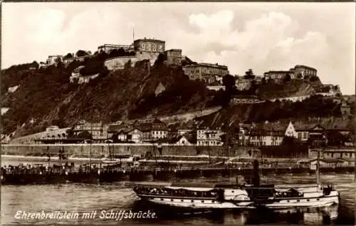 Ak Ehrenbreitstein Koblenz in Rheinland Pfalz, Festung, Schiffsbrücke, Dampfer