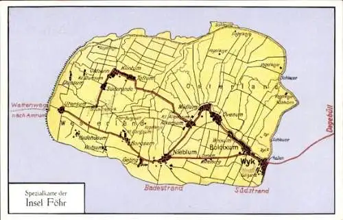 Landkarten Ak Insel Föhr in Nordfriesland, Wyk, Boldixum, Nieblum, Midlum, Utersum, Süderende