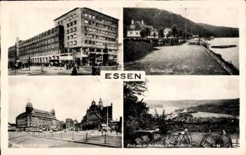 Ak Essen im Ruhrgebiet, Postamt, Baldeneysee, Bahnhof, Blick von der Heimlichen Liebe ins Ruhrtal