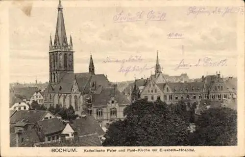 Ak Bochum im Ruhrgebiet, Katholische Peter und Paul-Kirche, Elisabeth-Hospital