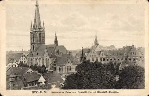 Ak Bochum im Ruhrgebiet, Katholische Peter und Paul-Kirche, Elisabeth-Hospital