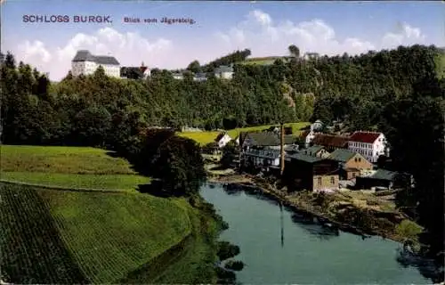 Ak Burgk Schleiz in Thüringen, Schloss Burgk an der Saale, Blick vom Jägersteig