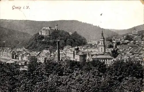 Ak Greiz im Vogtland, Gesamtansicht und Oberes Schloss