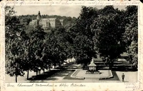 Ak Gera in Thüringen, Ehrenmal Untermhaus und Schloss Osterstein