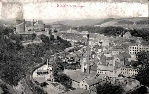 Ak Weida in Thüringen, Gesamtansicht, Fabrik, Burg