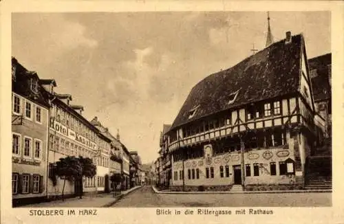 Ak Stolberg im Harz, Rittergasse mit Rathaus