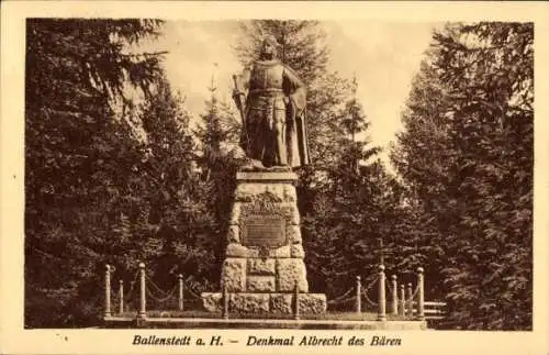 Ak Ballenstedt im Harz, Denkmal Albrecht des Bären